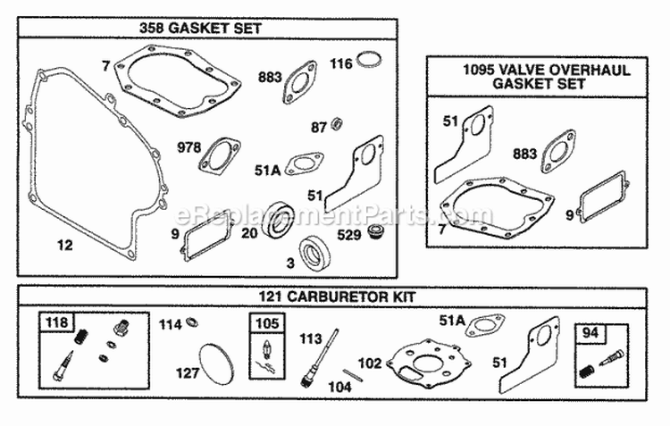 Gasket Sets Diagram and Parts List for 221432-0145-05  Briggs and Stratton Engine